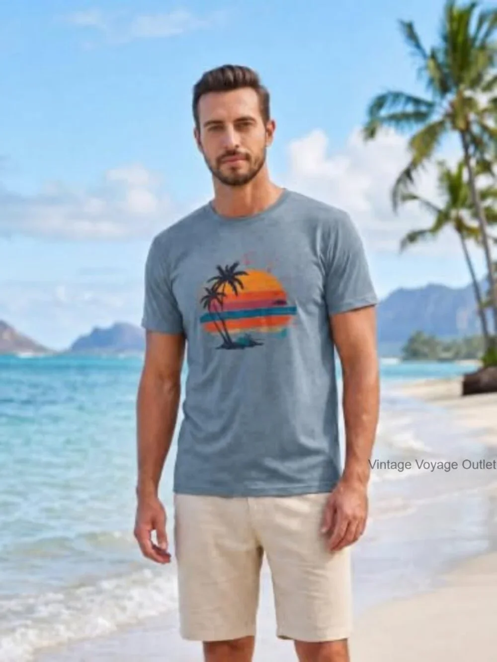 Men's Graphic Palm Tree Print Short Sleeve Hawaiian T-Shirt